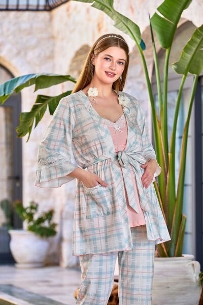 Cossy By Aqua Kadın 25631 Pudra Hamile Pijama Takımı görsel 2