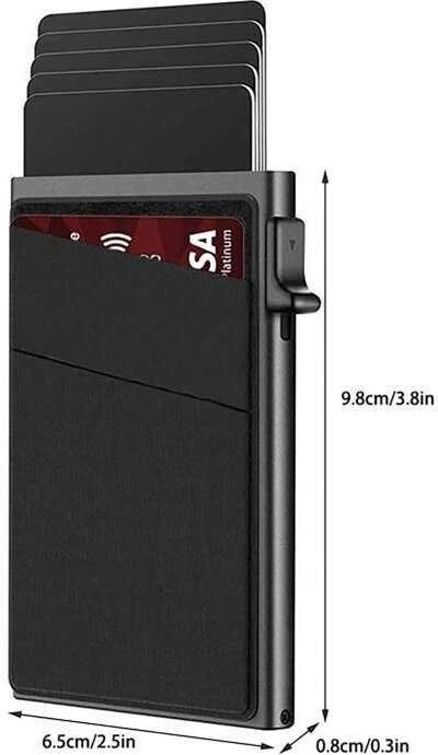 Valkyrie Premium Slim Metal Otomatik Kartlık, Rfıd Korumalı, Mekanizmalı, 10+ Kart Kapasiteli Siyah görsel 2