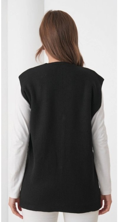 Fresh Moda Kadın Anne Büyük Beden Fitilli Yün Triko Yelek görsel 6