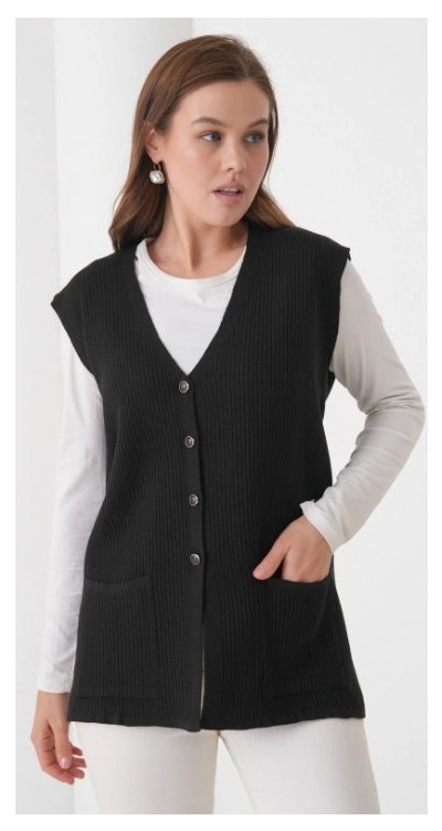 Fresh Moda Kadın Anne Büyük Beden Fitilli Yün Triko Yelek görsel 8