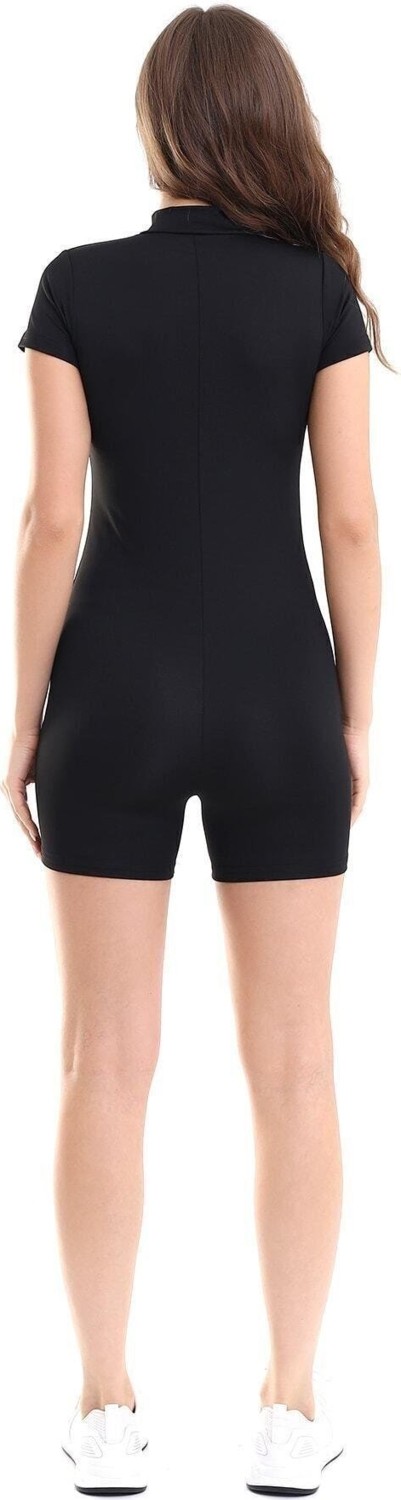 Tight Lady Kadın Siyah Önden Fermuar Detaylı Hem Gündelik Hem Deniz Havuz Yüzücü Şortlu Mayo Tulum görsel 4