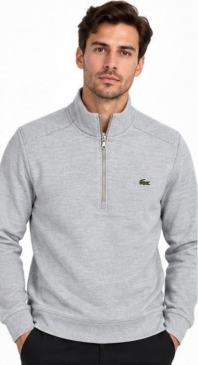 Lacoste Fermuar Yaka Gri Regular Fit Uzun Kol