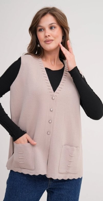 Fresh Moda Kadın Anne Büyük Beden Triko Düz Model Yelek görsel 6