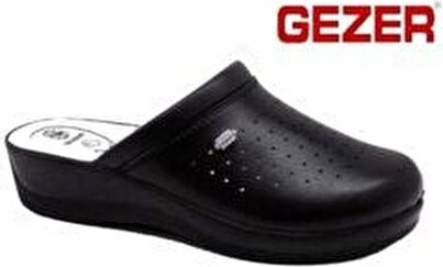 Gezer 4770 Ortopedik Kadın Sabo Terlik Siyah Suni Deri Hastane/İş Kullanımı İçin Rahat