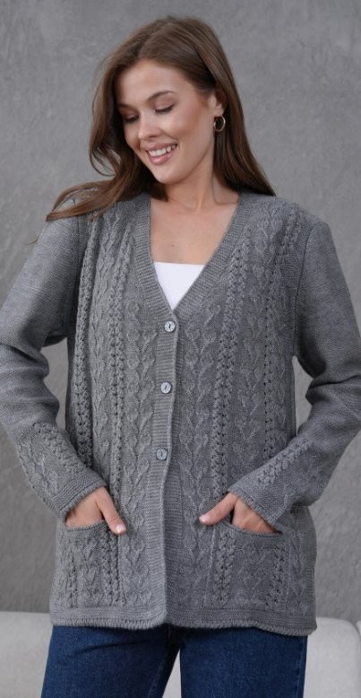 Fresh Moda Kadın Anne Büyük Beden Zincir Çiçek Motifli Hırka görsel 6