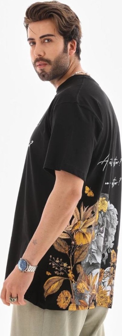Fantastik Store Erkek Kısa Kol Yazlık Tişört Bisiklet Yaka Baskılı Oversize T-Shirt - Siyah görsel 3