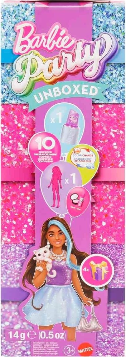 Esranın Dünyası Barbie Parti Paketi Bebek ve Aksesuarlar, Muhteşem Parti Serisi, Renk Değişimi Dahil 10 Sürpriz, Mor Renk ve Işıltı Teması, JFY66 görsel 4