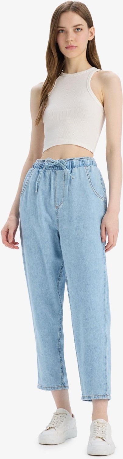 DeFacto Pull On Paperbag Yüksek Bel Düz Paça Uzun Yumuşak Jean Pantolon E0733AX25SM
