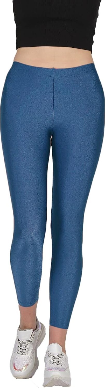 Kadın Parlak Bilek Boy Orta Yüksek Bel Disko Slim Fit Renkli Sporcu Tayt - 4892-1