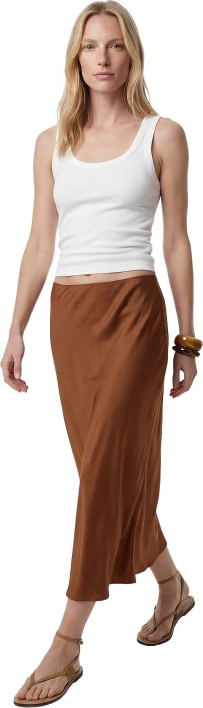 Die Grup Slim Fit Balık Kesim Saten Midi Etek görsel 2