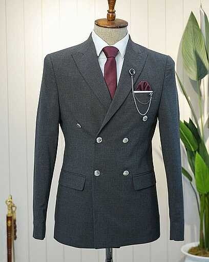 Beystil Sivri Yaka Gri Kruvaze Takım Elbise Nikol - Slim Fit görsel 2