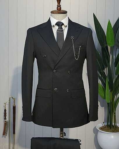 Beystil Oscar Slim Fit Siyah Kruvaze Takım Elbise Nikol görsel 2