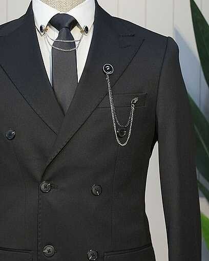 Beystil Oscar Slim Fit Siyah Kruvaze Takım Elbise Nikol görsel 3