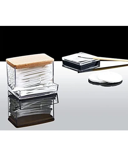 Resim Ahşap Görünümlü Kapak 3'lü Organizer Set, Modern Pamukluk Düzenleyici Şık 3'lü Pamukluk Set - Şık ve Fonksiyonel Ahşap Görünümlü Kapaklı - Mutfak ve Banyonuzu Düzenleyin! 