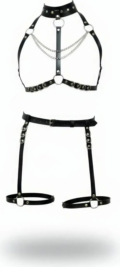 Aesco Siyah Harness Takım Zincir Detaylı Metal Halkalı - BRF1081