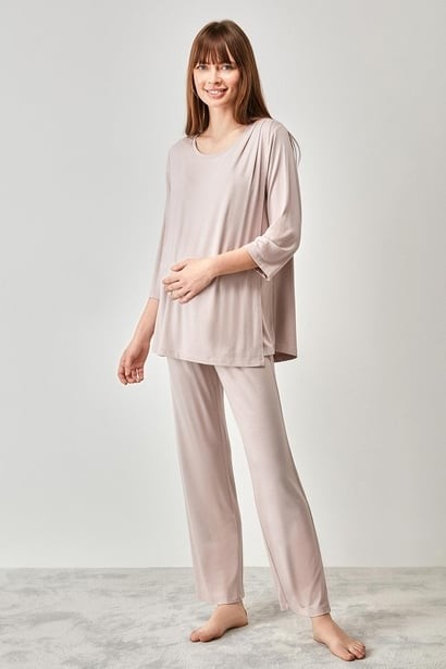 Catherine's Yumuşak Dokulu Hamile Pijama Takımı %94 Viskon %6 Elastan ile Konforlu Kullanım için M Beden görsel 5