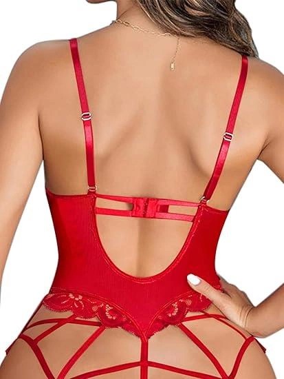Moda Şahsenem Kırmızı Dantel Işlemeli Ip Detaylı Fantezi Jartiyer Takımı görsel 4
