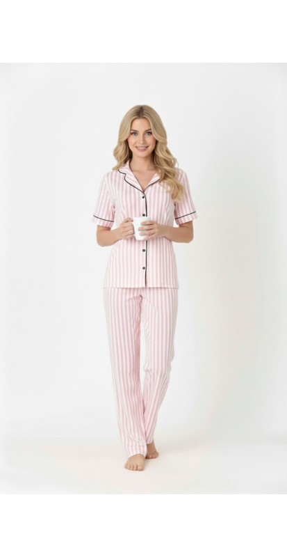 Guava Kadın Kırmızı Ekose Desenli Slim Fit Gömlek Yaka Önden Düğmeli Dar Kalıp Kısa Kol Pijama Takımı görsel 6