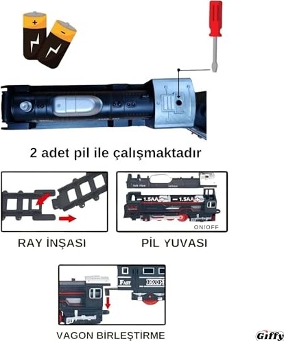 Die Grup Oyuncak 23 Parça Işıklı Klasik Tren Seti 105CM 3 Farklı Ray Modeli Pilli Retro Kara Tren Otomatik On Aç Bırak görsel 5