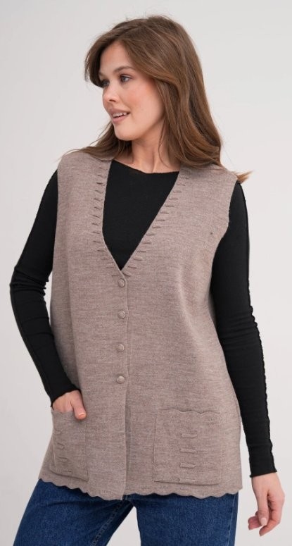 Fresh Moda Kadın Anne Büyük Beden Triko Düz Model Yelek