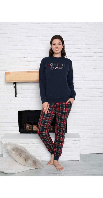 Guava Kadın Gri Kalp Desen Bisiklet Yaka Bilek Manşet 2 İplik Cepli Kışlık Jogger Eşofman Pijama Takımı Homewear görsel 6