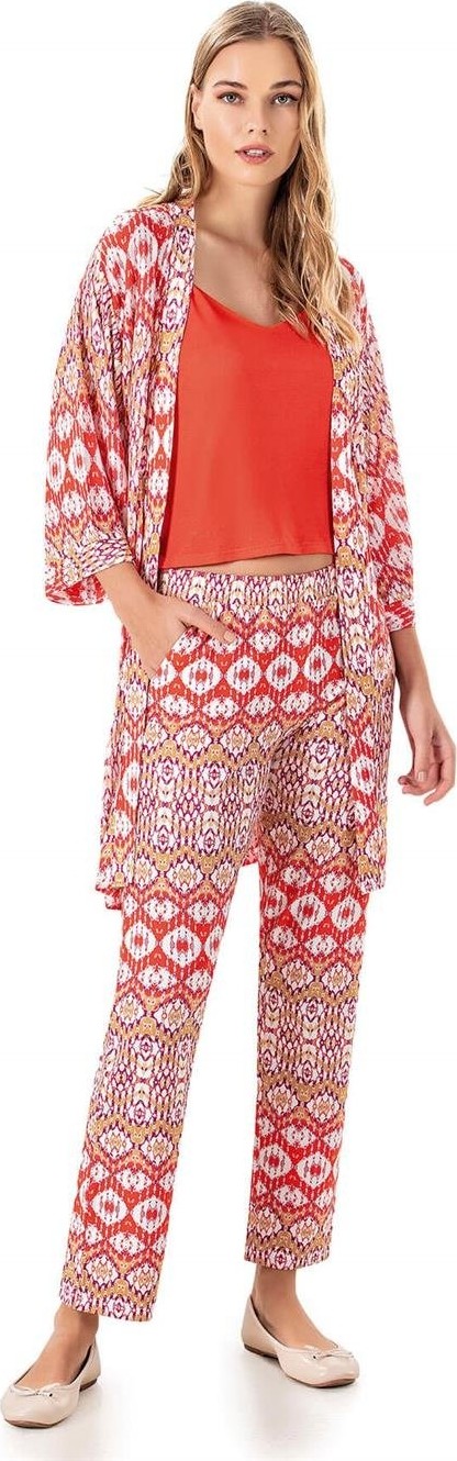 Dowry KADIN YAZLIK İP ASKILI SABAHLIKLI PİJAMA MODAL PAMUK 3LÜ SET HOMEWEAR DOWRY 15-13
