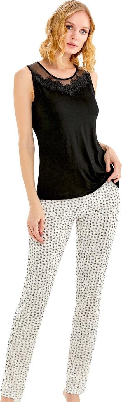 Flz Kadın Yazlık Sabahlıklı Sıfır Kol Dantel Detaylı Üçlü Set Siyah Homewear Flz 31-14 görsel 3