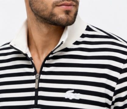 Lacoste Fermuar Yaka Çizgili Regular Fit Ekru Uzun Kol görsel 2