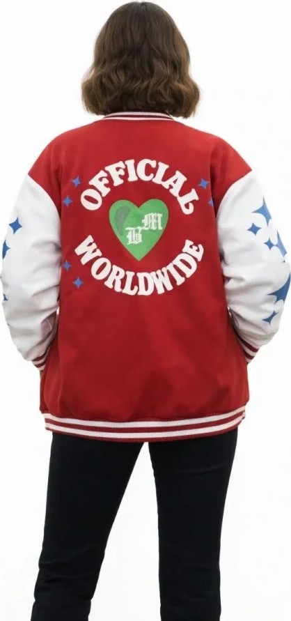 Veraura Lifestyle Kırmızı Varsity Çıtçıtlı Baskılı Oversize Kalıp Kolej Ceket - Kırmızı görsel 2