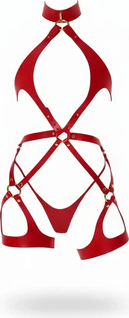 Aesco Kırmızı Harness Takım Deri Metal Halka Detaylı - BRF1331 görsel 3