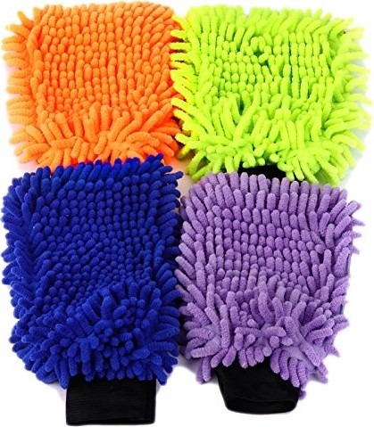 Die Grup 4 Set Su Geçirmez Mikrofiber Yıkama Eldiveni, Araç Yıkama Eldiveni, Temizleme Bezi, Temizlik Bezi, Araç Bakımı, Parlatma Eldiveni, Bakım Eldiveni, Araba Yıkama, Motosiklet, 21 x 16 Cm, 4 Renk