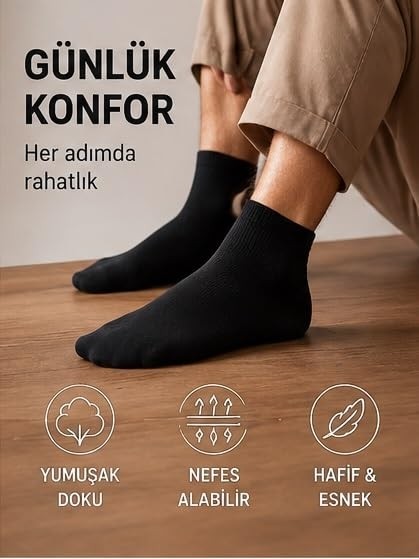 Aesco Rıseof Socks Erkek Siyah Pamuklu Bilek Üstü Çorap 6'lı Paket 43-46 görsel 4