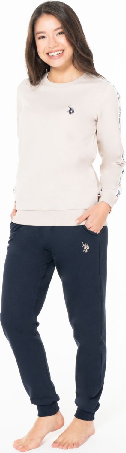 U.s Polo Assn. 20120 Kadın Uzun Kollu Bisiklet Yaka Paçası Bantlı Rahat Ev Giyim-Bej görsel 2