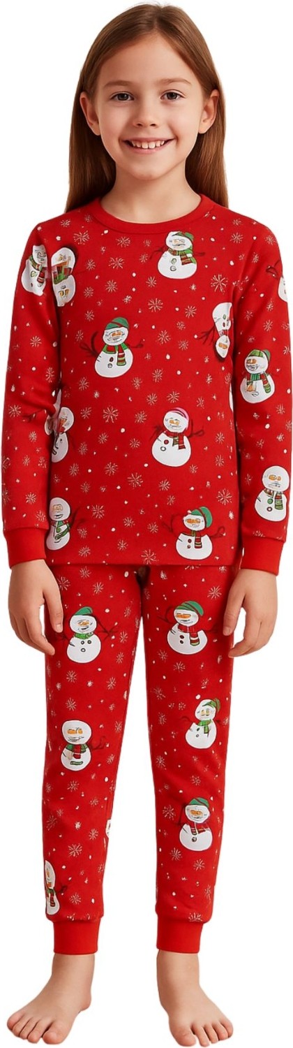 Zuzunga Unisex Yılbaşı Kardan Adam Desenli Çocuk Pijama Takımı görsel 2