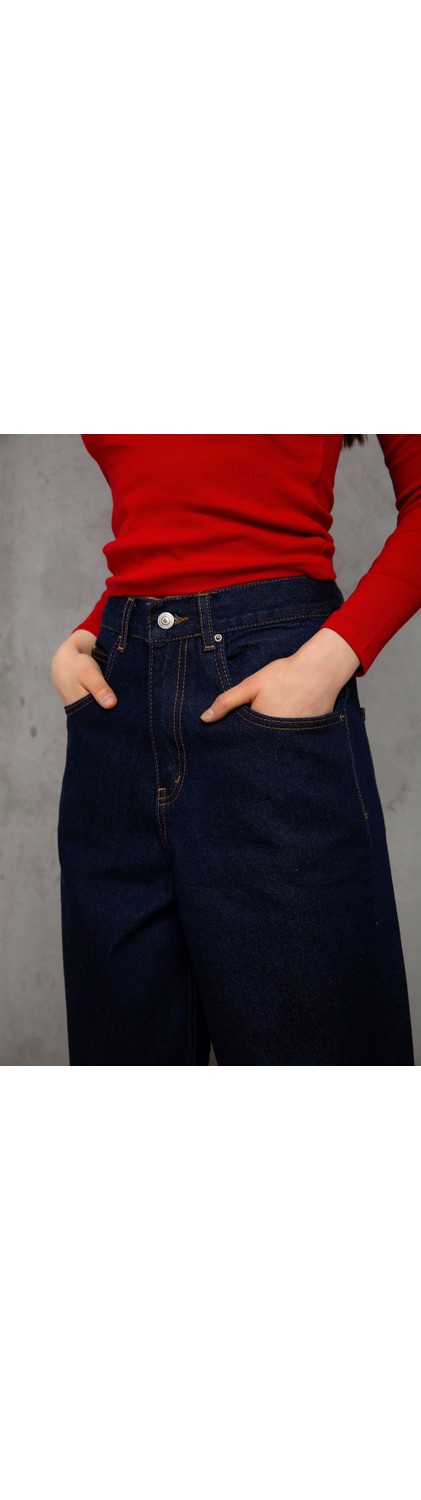 Domoda Toka Detaylı Bol Kesim Geniş Paça Rahat Baggy Jean Kot Salaş Kadın Pantolon @milano görsel 4