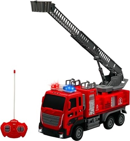 Aesco Giffy/oyuncak Uzaktan Kumandalı Itfaiye Şarjlı Işıklı Full Fonksiyon Merdivenli Su Hortumlu Vinçli Model (Kırmızı Merdivenli)