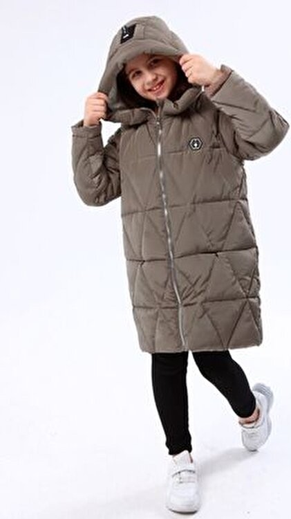 Benitto Kids Kız Çocuk 22BNT51251 Haki Kaban Uzun Kol Oversize Kış Sezonu Su İtici Özellik görsel 8