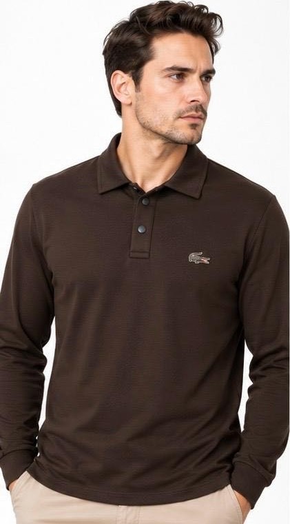 Lacoste Polo Çıtçıtlı Kapama Acı Kahve Regular Fit Uzun Kol görsel 4