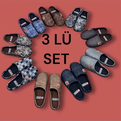 Gezer Erkek 3 Set Ev Halı Terliği Misafir Terliği Yumuşak Merdane Taban Erkek Terliği görsel 5