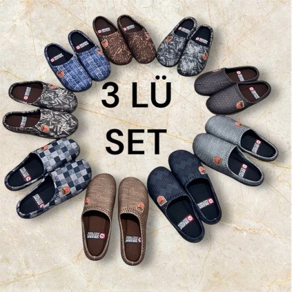 Gezer Erkek 3 Set Ev Halı Terliği Misafir Terliği Yumuşak Merdane Taban Erkek Terliği görsel 6
