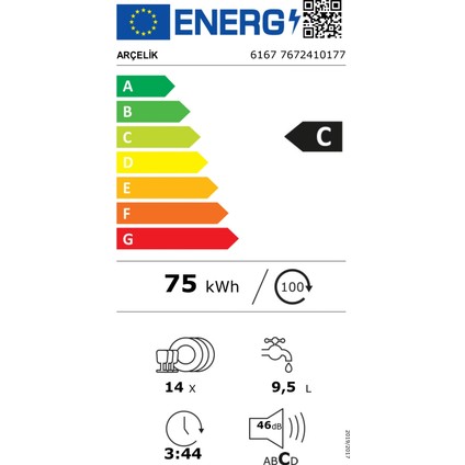 6167 6 Programlı C Enerji Sınıfı  Beyaz Bulaşık Makinesi