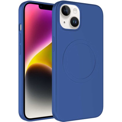 Apple iPhone 14 Plus Kılıf Plas Tacsafe Wireless Şarj Özellikli Silikon Mavi