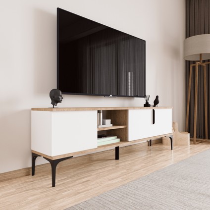 Tarz Tv Ünitesi , Raflı Tv Sehpası , 180 cm Tv Konsolu (Full Beyaz) fiyatları