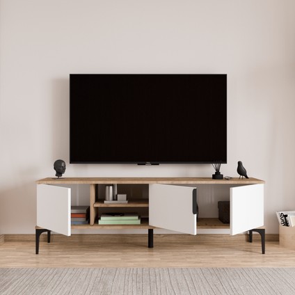 Tarz Tv Ünitesi , Raflı Tv Sehpası , 180 cm Tv Konsolu (Full Beyaz) fırsatları
