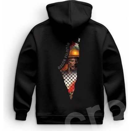 Filistin Özgür Tasarım Baskılı Oversize Hoodie Sweatshirt Siyah