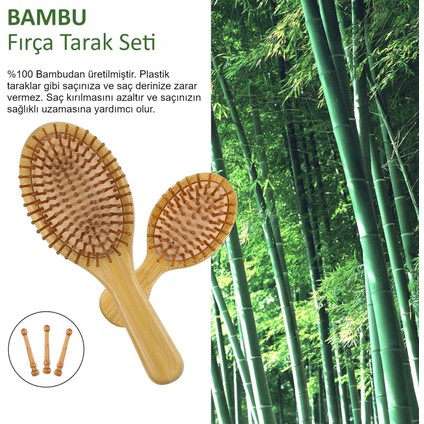 Valkyrie 4 Adet Doğal Bambu Fırça Tarak Seti %100 Bambu Orjinal Set modelleri