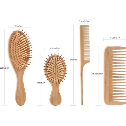 Valkyrie 4 Adet Doğal Bambu Fırça Tarak Seti %100 Bambu Orjinal Set indirimleri