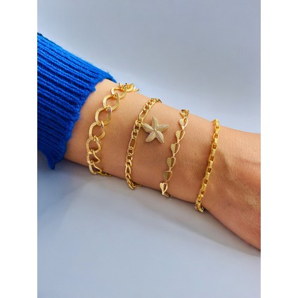 Altın Kaplama 4'lü Kombin Bileklik Seti Gold Renk Zincir Bilezik Künye