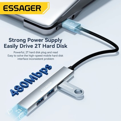 4'ün 1'i Hub Çoklayıcı CE/FC/ROHS Lisanslı Laptop/Bilgisayar-Macbook/Type-C Girişli 4 Adet Usb Girişli Metal Aleminyum Sağlam 480 Mbps Hızlı