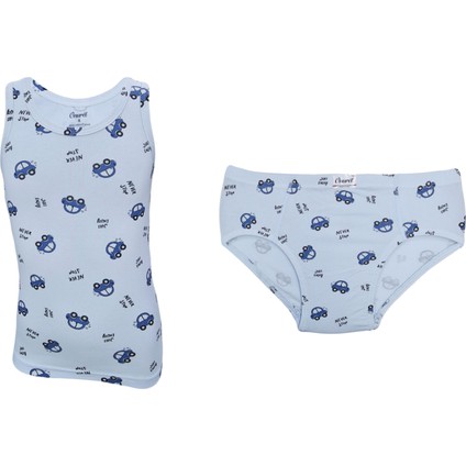 Erkek Çocuk 5'li Paket Karışık Renk Vosvos Baskılı Likralı Atlet Boxer Takım